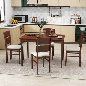 5-Piece Dining Table Set with High Curved Back for 4 People-Walnut view 2