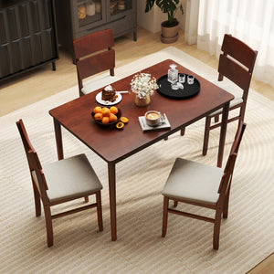 5-Piece Dining Table Set with High Curved Back for 4 People-Walnut view 3