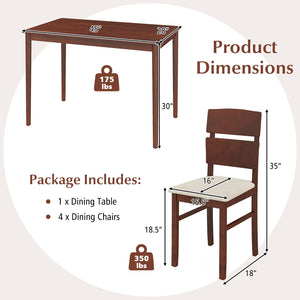 5-Piece Dining Table Set with High Curved Back for 4 People-Walnut view 4