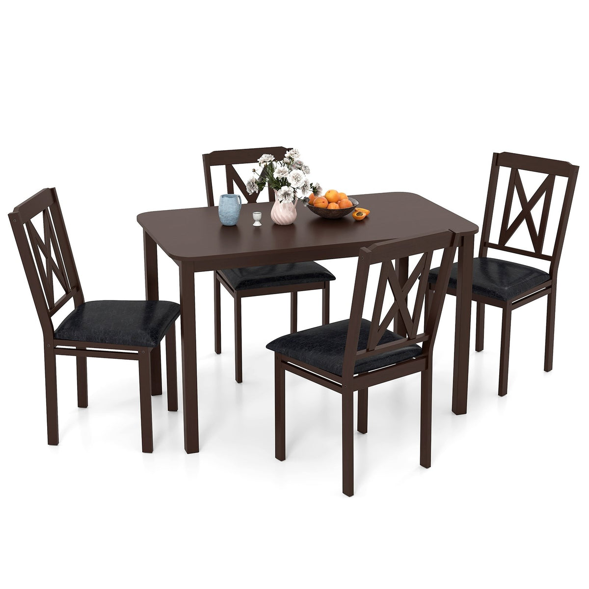 5-Piece Dining Table Set with Wide Tabletop and Rubber Wood Legs-Black view 4