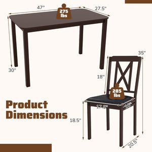 5-Piece Dining Table Set with Wide Tabletop and Rubber Wood Legs-Black view 5