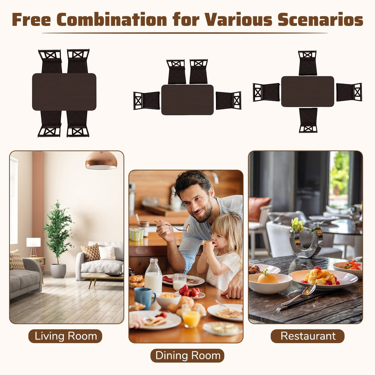 5-Piece Dining Table Set with Wide Tabletop and Rubber Wood Legs-Black view 9
