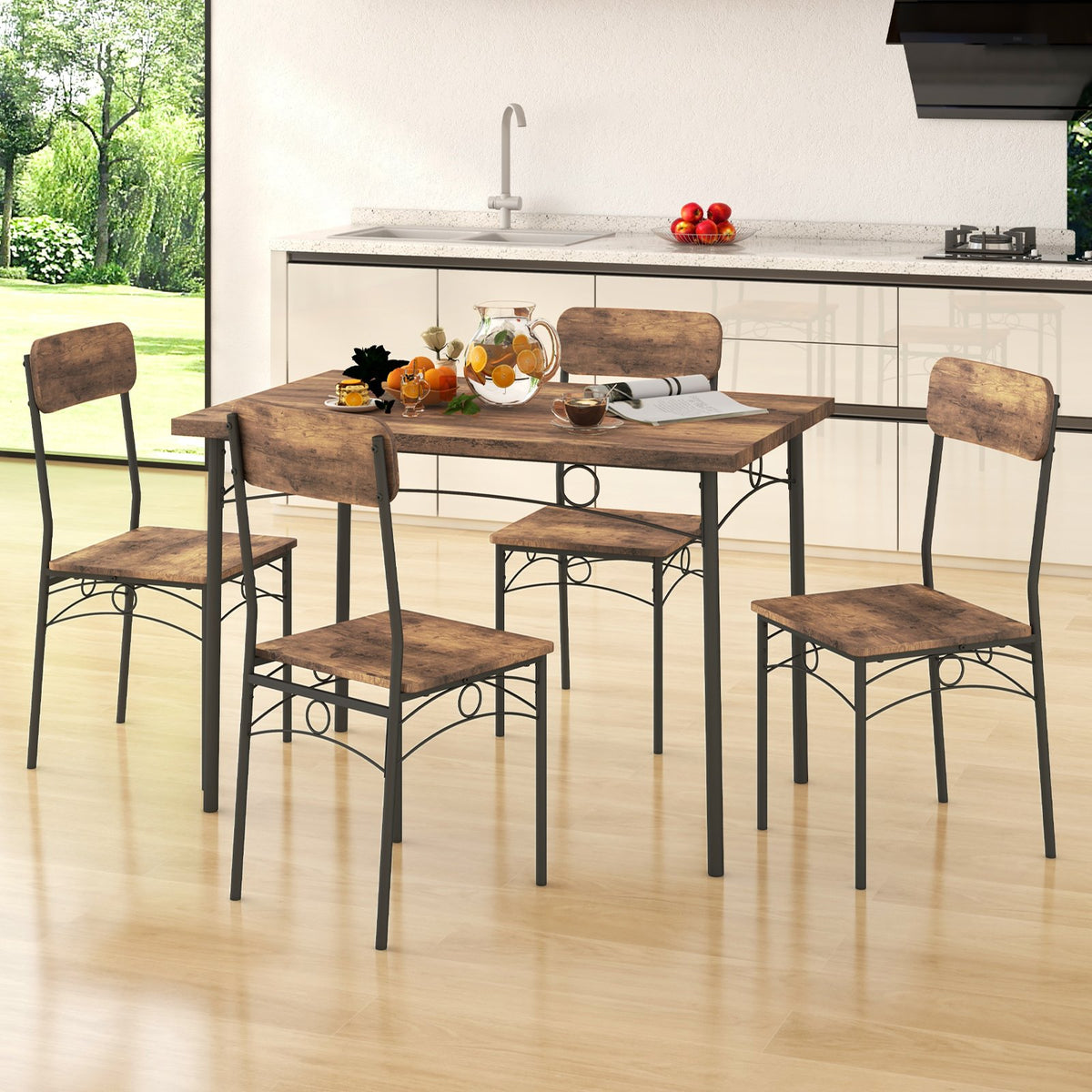5-Piece Industrial Dining Table Set for 4 for Small Place Apartment-Brown view 3