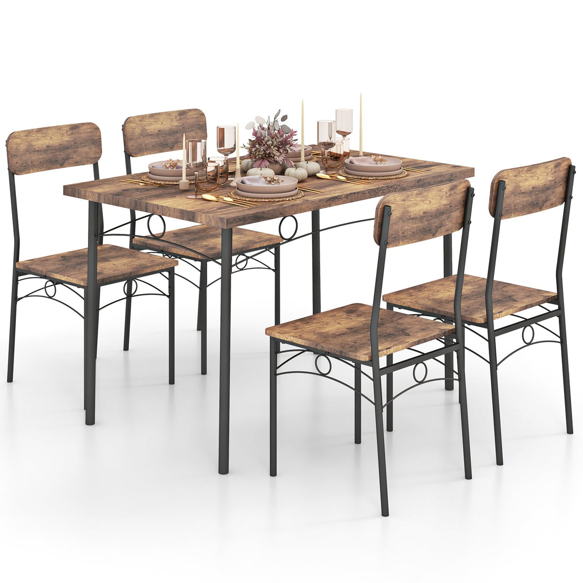 5-Piece Industrial Dining Table Set for 4 for Small Place Apartment-Brown view 4