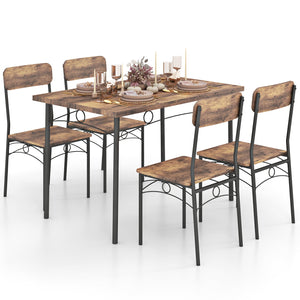 5-Piece Industrial Dining Table Set for 4 for Small Place Apartment-Brown view 4