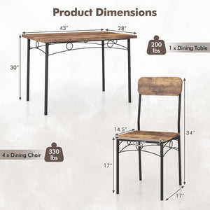 5-Piece Industrial Dining Table Set for 4 for Small Place Apartment-Brown view 5