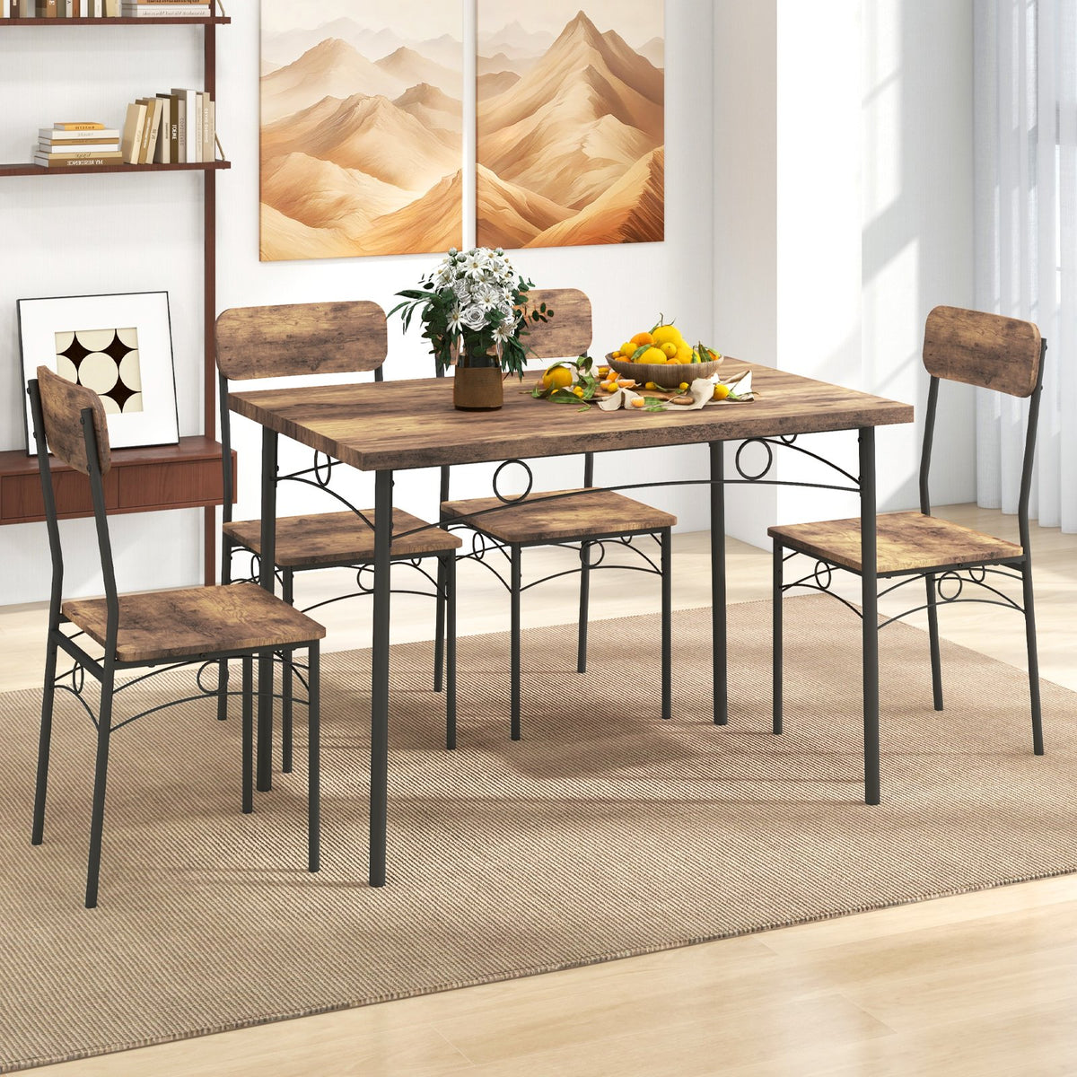 5-Piece Industrial Dining Table Set for 4 for Small Place Apartment-Brown view 6