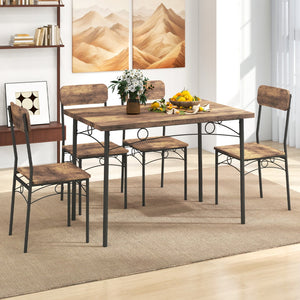 5-Piece Industrial Dining Table Set for 4 for Small Place Apartment-Brown view 6
