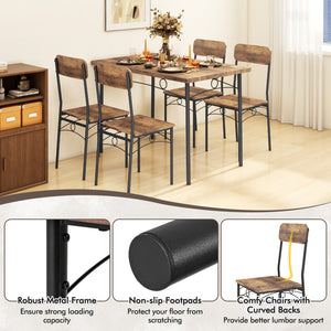 5-Piece Industrial Dining Table Set for 4 for Small Place Apartment-Brown view 7