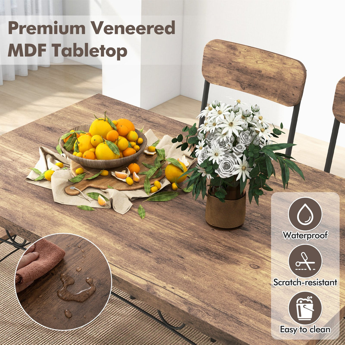 5-Piece Industrial Dining Table Set for 4 for Small Place Apartment-Brown view 8