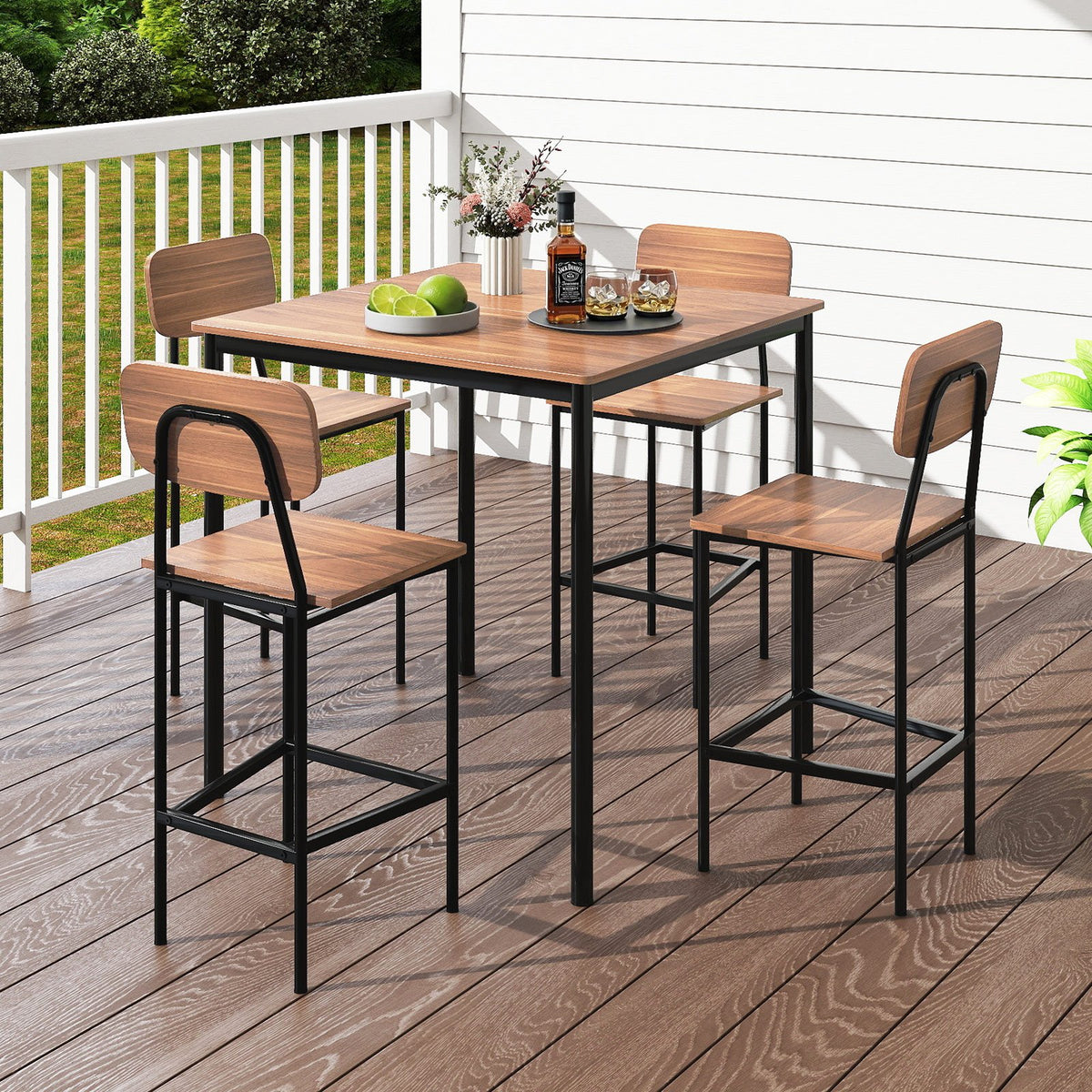 5-Piece Industrial Dining Table Set with Counter Height Table and 4 Bar Stools-Teak view 3