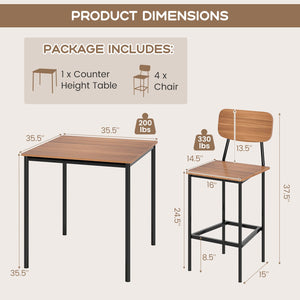 5-Piece Industrial Dining Table Set with Counter Height Table and 4 Bar Stools-Teak view 5