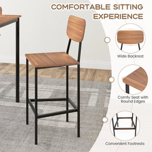 5-Piece Industrial Dining Table Set with Counter Height Table and 4 Bar Stools-Teak view 7