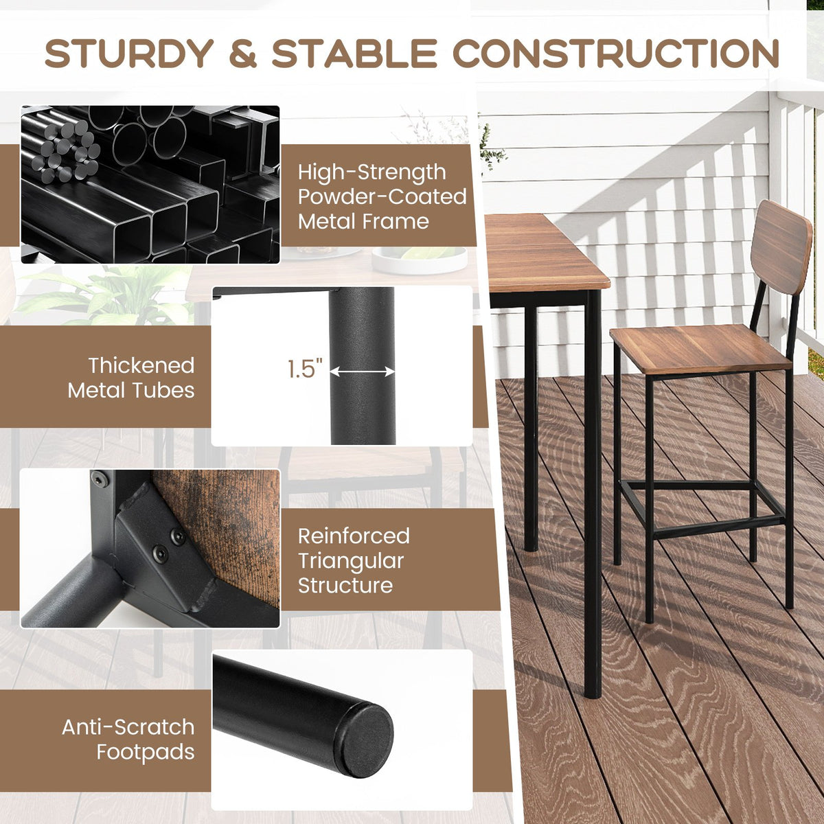 5-Piece Industrial Dining Table Set with Counter Height Table and 4 Bar Stools-Teak view 8