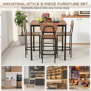 5-Piece Industrial Dining Table Set with Counter Height Table and 4 Bar Stools-Teak view 9