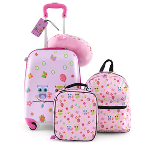 5 Piece Kids Luggage Set with Backpack, Neck Pillow, Name Tag, Lunch Bag-Pink