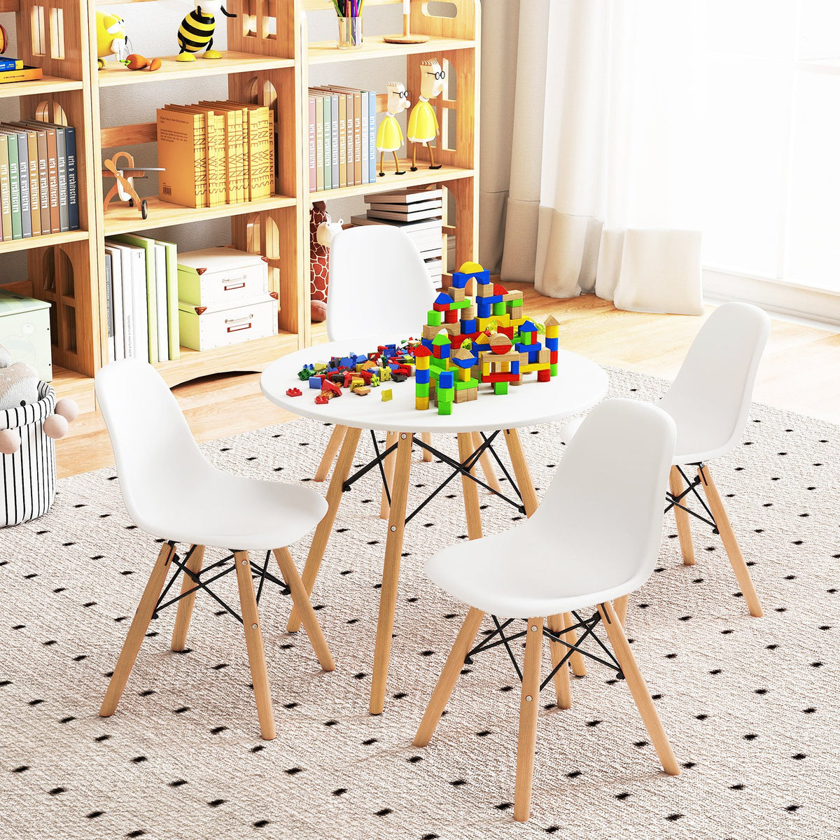 5 Pieces Kids Mid-Century Modern Table Chairs Set view 2