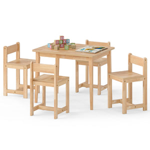 5-Piece Kids Table and Chairs Set Solid Rubber Wood Toddler Activity Table-Natural view 4