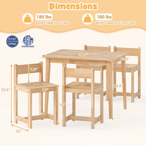 5-Piece Kids Table and Chairs Set Solid Rubber Wood Toddler Activity Table-Natural view 5