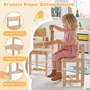 5-Piece Kids Table and Chairs Set Solid Rubber Wood Toddler Activity Table-Natural view 6