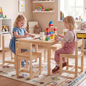 5-Piece Kids Table and Chairs Set Solid Rubber Wood Toddler Activity Table-Natural view 8