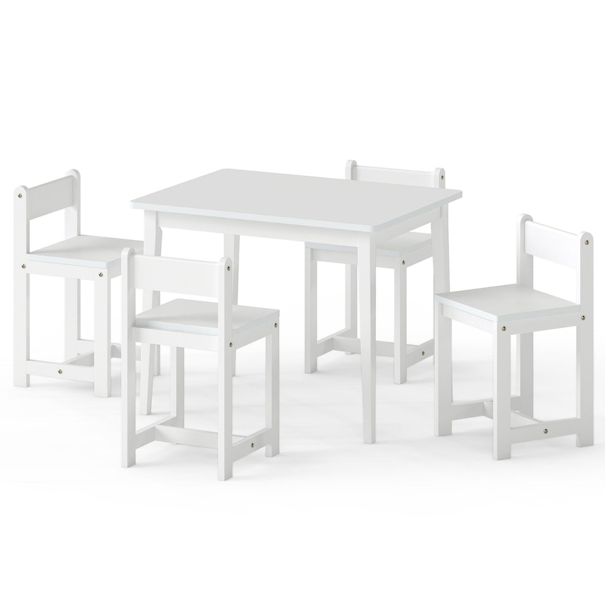 5-Piece Kids Table and Chairs Set Solid Rubber Wood Toddler Activity Table-White