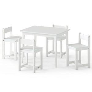 5-Piece Kids Table and Chairs Set Solid Rubber Wood Toddler Activity Table-White