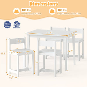 5-Piece Kids Table and Chairs Set Solid Rubber Wood Toddler Activity Table-White view 5