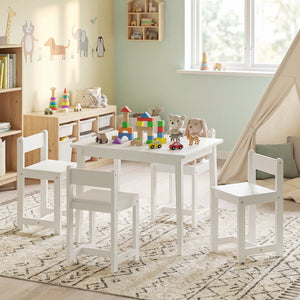5-Piece Kids Table and Chairs Set Solid Rubber Wood Toddler Activity Table-White view 6