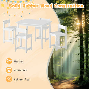 5-Piece Kids Table and Chairs Set Solid Rubber Wood Toddler Activity Table-White view 8