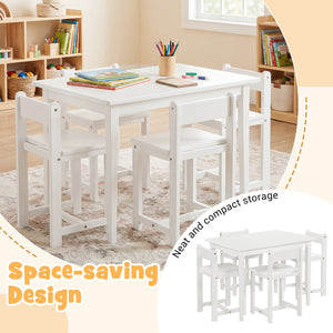 5-Piece Kids Table and Chairs Set Solid Rubber Wood Toddler Activity Table-White view 9