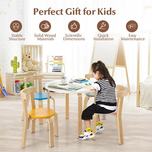 5-Piece Kids Wooden Curved Back Activity Table and Chair Set withToy Bricks view 3