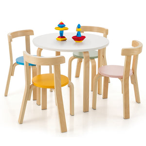 5-Piece Kids Wooden Curved Back Activity Table and Chair Set withToy Bricks view 4