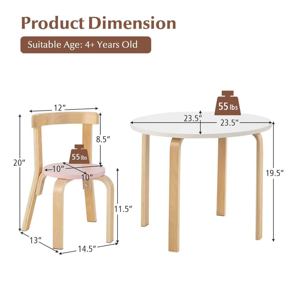 5-Piece Kids Wooden Curved Back Activity Table and Chair Set withToy Bricks view 5