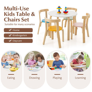 5-Piece Kids Wooden Curved Back Activity Table and Chair Set withToy Bricks view 6
