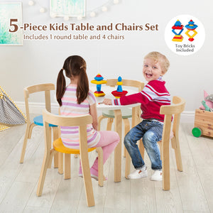 5-Piece Kids Wooden Curved Back Activity Table and Chair Set withToy Bricks view 7