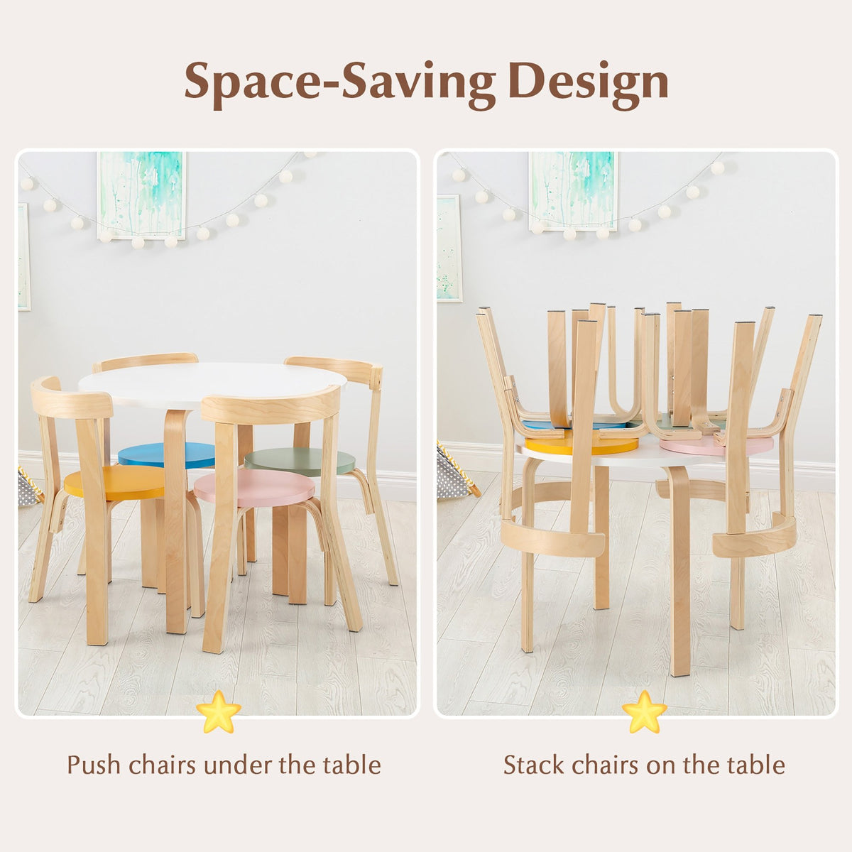 5-Piece Kids Wooden Curved Back Activity Table and Chair Set withToy Bricks view 9