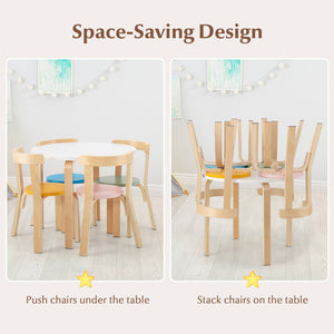 5-Piece Kids Wooden Curved Back Activity Table and Chair Set withToy Bricks view 9