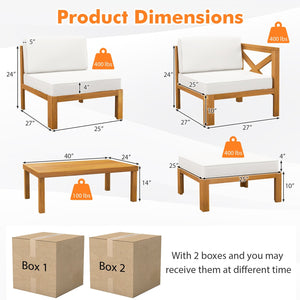 5 Piece Outdoor Conversation Furniture Set with 3 Chairs 1 Ottoman and 1 Coffee Table-White view 5