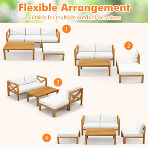 5 Piece Outdoor Conversation Furniture Set with 3 Chairs 1 Ottoman and 1 Coffee Table-White view 6