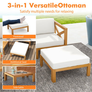 5 Piece Outdoor Conversation Furniture Set with 3 Chairs 1 Ottoman and 1 Coffee Table-White view 8