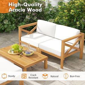 5 Piece Outdoor Conversation Furniture Set with 3 Chairs 1 Ottoman and 1 Coffee Table-White view 9