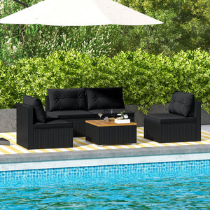 5 Piece Outdoor Furniture Set with Solid Tabletop and Soft Cushions-Black view 2