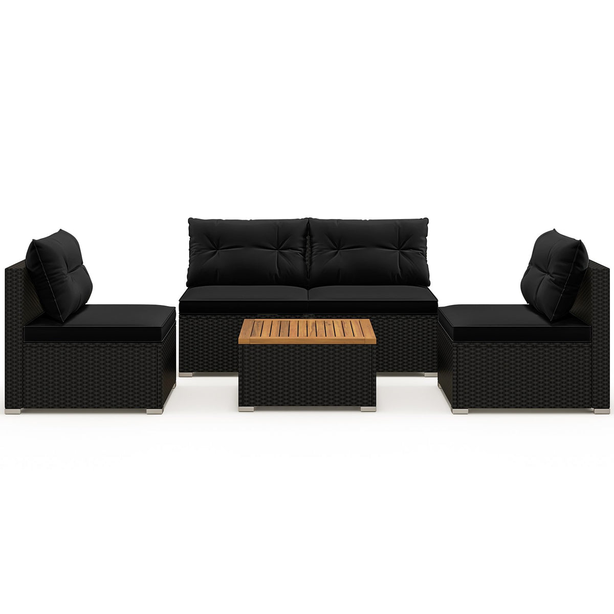 5 Piece Outdoor Furniture Set with Solid Tabletop and Soft Cushions-Black view 4