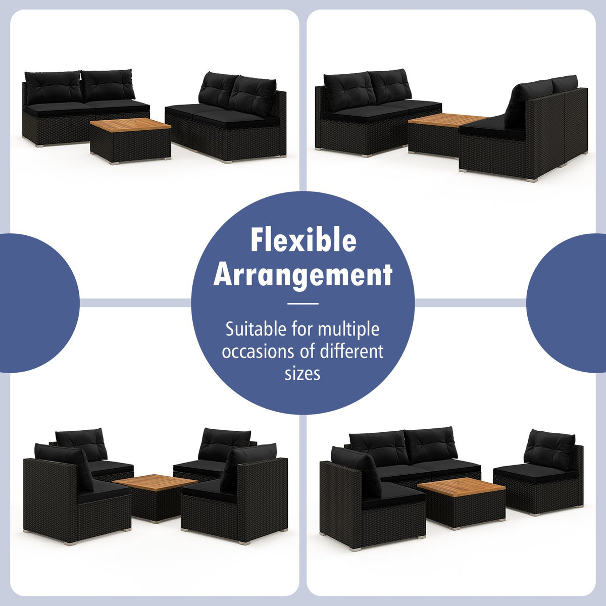 5 Piece Outdoor Furniture Set with Solid Tabletop and Soft Cushions-Black view 9