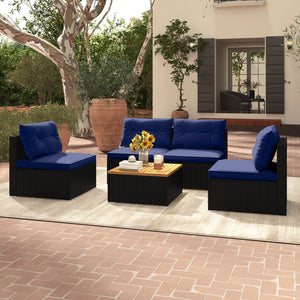 5 Piece Outdoor Furniture Set with Solid Tabletop and Soft Cushions-Navy view 3