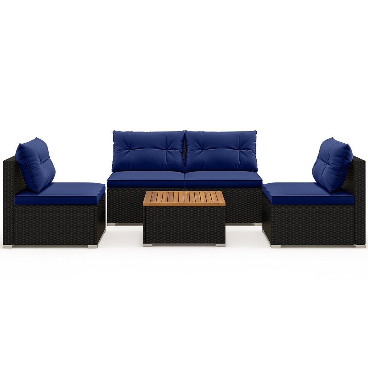 5 Piece Outdoor Furniture Set with Solid Tabletop and Soft Cushions-Navy view 4