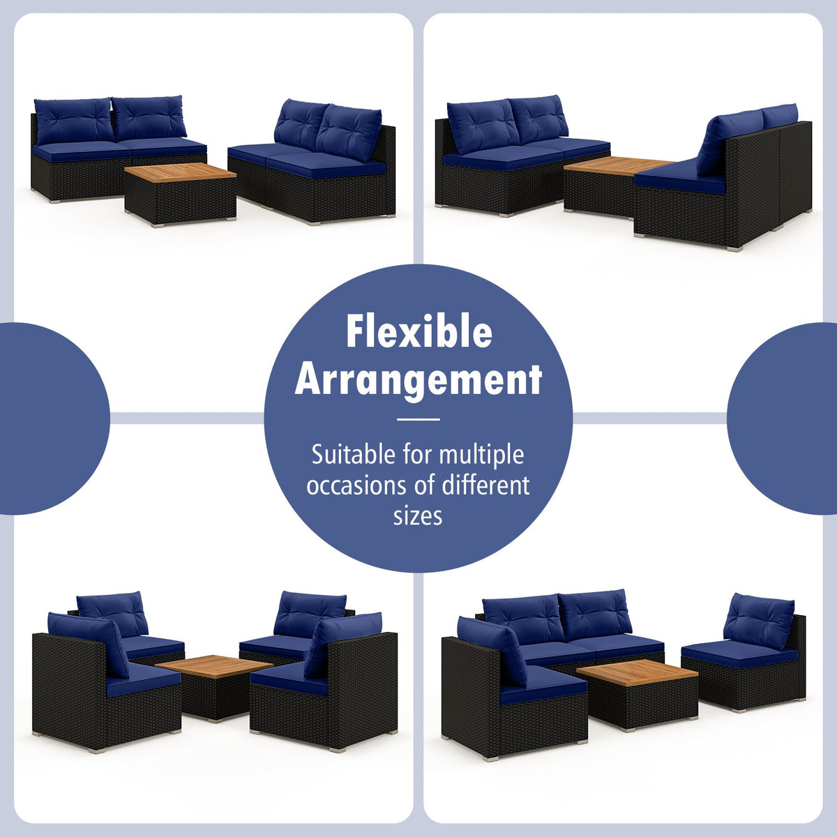 5 Piece Outdoor Furniture Set with Solid Tabletop and Soft Cushions-Navy view 9