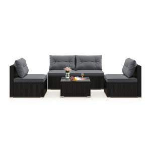 5-Piece Outdoor Patio Furniture Set with Cushions and Coffee Table-Gray