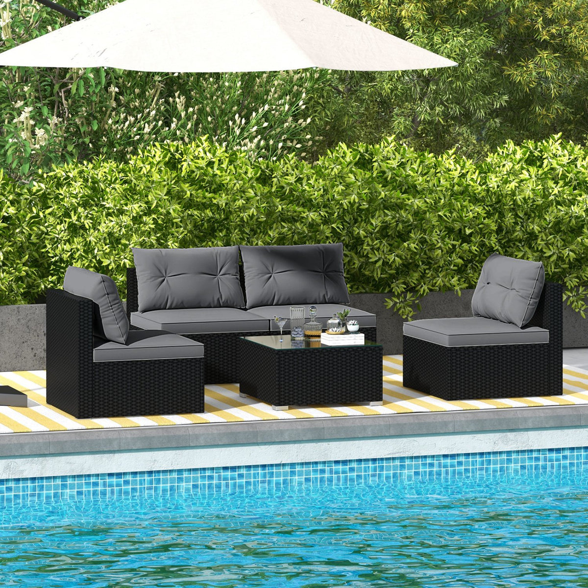 5-Piece Outdoor Patio Furniture Set with Cushions and Coffee Table-Gray view 2